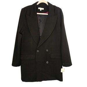 NWT Free People Womens Medium Black Oversized Basic Classic Minimalist Pea Coat